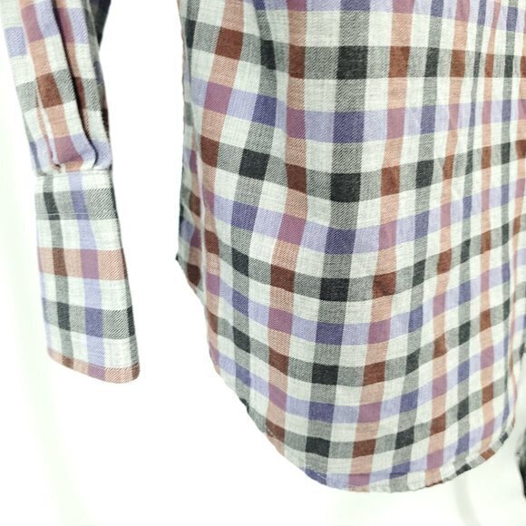 Peter Millar 100% Cotton Check Plaid Button Down Shirt L Gray/Red - Picture 12 of 16